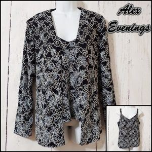 Alex Evenings Black and White Printed Two-Piece Top Set
